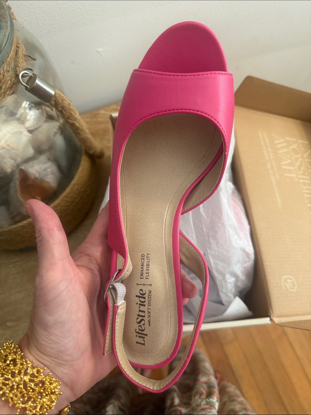 NWT Life Stride Hot Pink Open-Toe Slingback pumps